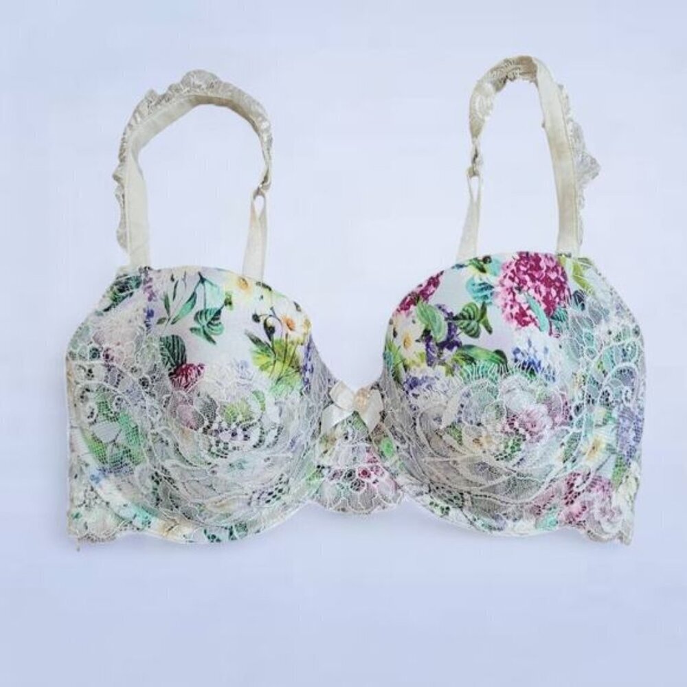 Pleasure State Couture Secret Floral Garden White Lace Lined Bra - Size 32DD